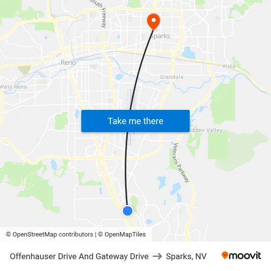 Offenhauser Drive And Gateway Drive to Sparks, NV map