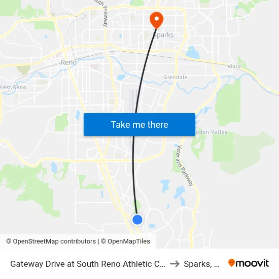 Gateway Drive at South Reno Athletic Club to Sparks, NV map