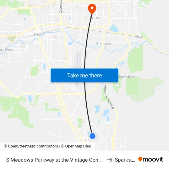 S Meadows Parkway at the Vintage Condominiums to Sparks, NV map