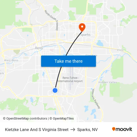 Kietzke Lane And S Virginia Street to Sparks, NV map