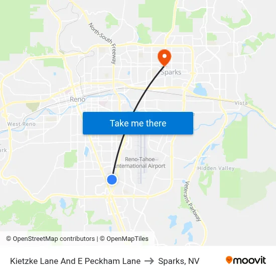 Kietzke Lane And E Peckham Lane to Sparks, NV map