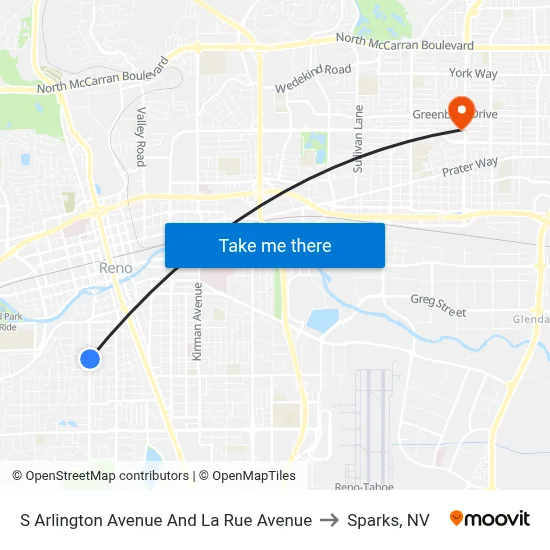 S Arlington Avenue And La Rue Avenue to Sparks, NV map