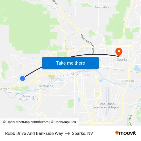 Robb Drive And Bankside Way to Sparks, NV map