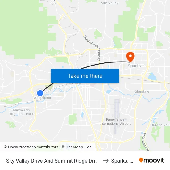 Sky Valley Drive And Summit Ridge Drive to Sparks, NV map