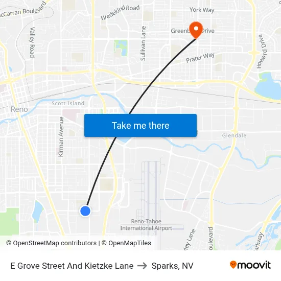 E Grove Street And Kietzke Lane to Sparks, NV map