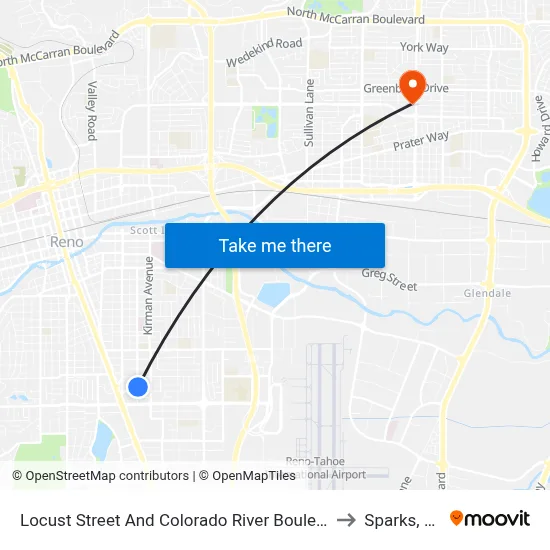 Locust Street And Colorado River Boulevard to Sparks, NV map