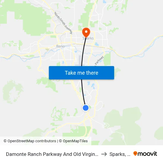 Damonte Ranch Parkway And Old Virginia Road to Sparks, NV map