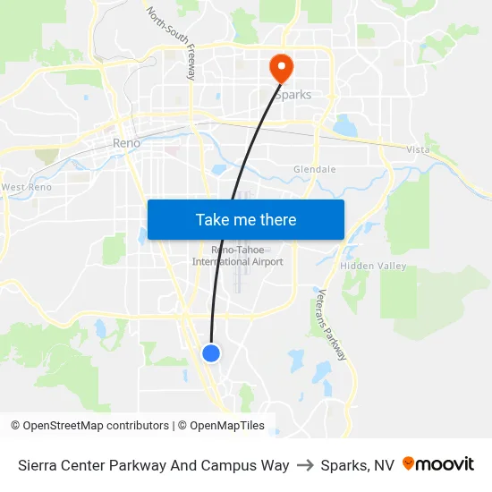 Sierra Center Parkway And Campus Way to Sparks, NV map