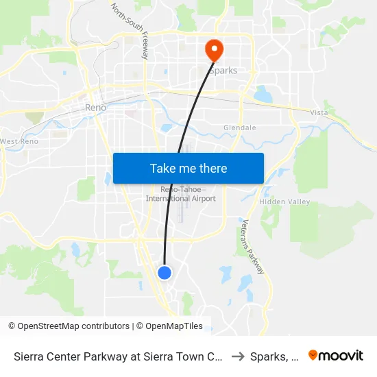 Sierra Center Parkway at Sierra Town Center to Sparks, NV map