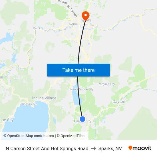 N Carson Street And Hot Springs Road to Sparks, NV map
