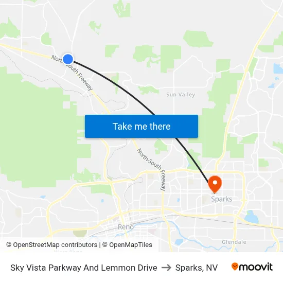 Sky Vista Parkway And Lemmon Drive to Sparks, NV map