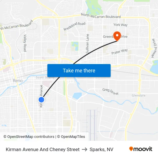 Kirman Avenue And Cheney Street to Sparks, NV map