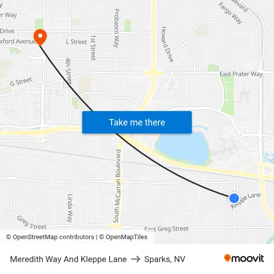 Meredith Way And Kleppe Lane to Sparks, NV map