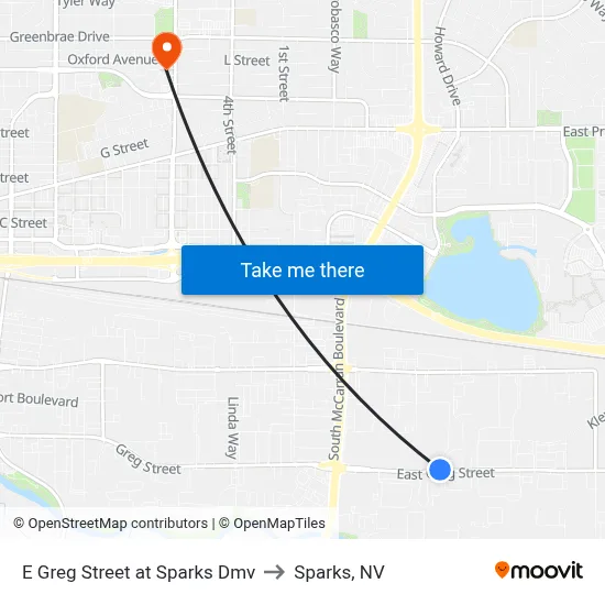 E Greg Street at Sparks Dmv to Sparks, NV map