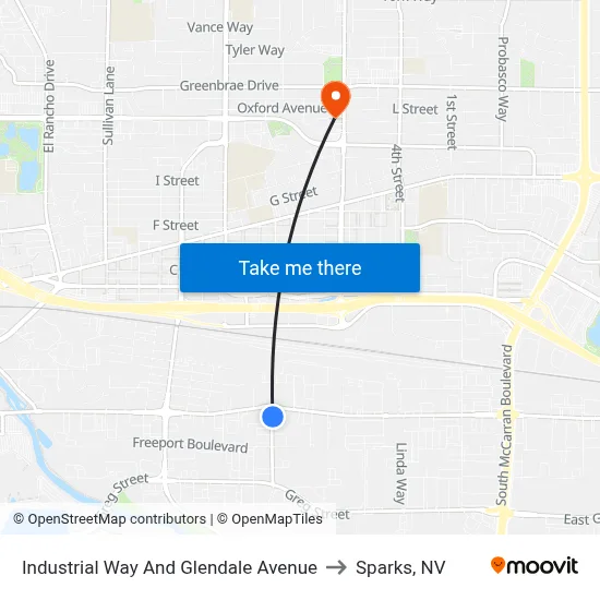 Industrial Way And Glendale Avenue to Sparks, NV map