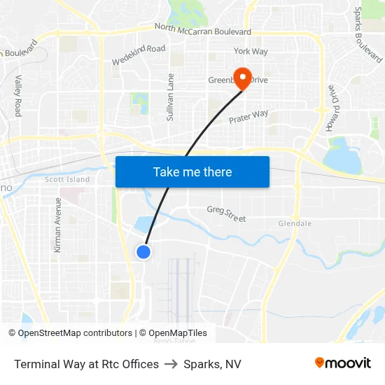 Terminal Way at Rtc Offices to Sparks, NV map