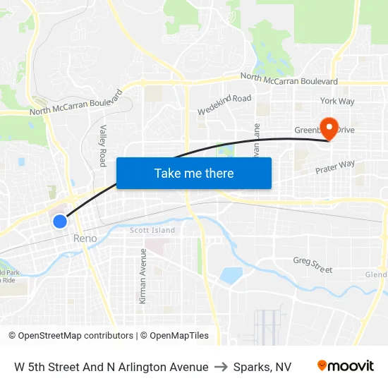 W 5th Street And N Arlington Avenue to Sparks, NV map