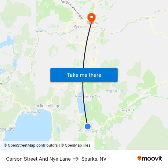 Carson Street And Nye Lane to Sparks, NV map
