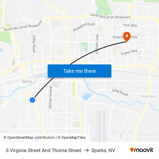 S Virginia Street And Thoma Street to Sparks, NV map