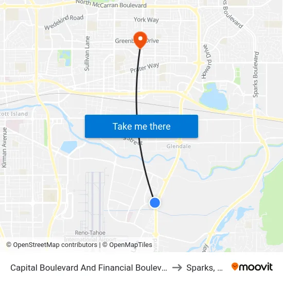 Capital Boulevard And Financial Boulevard to Sparks, NV map