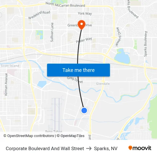 Corporate Boulevard And Wall Street to Sparks, NV map