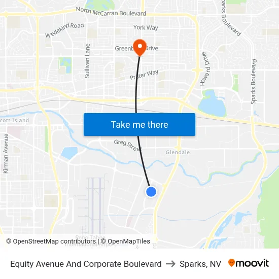 Equity Avenue And Corporate Boulevard to Sparks, NV map