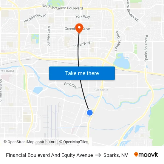 Financial Boulevard And Equity Avenue to Sparks, NV map