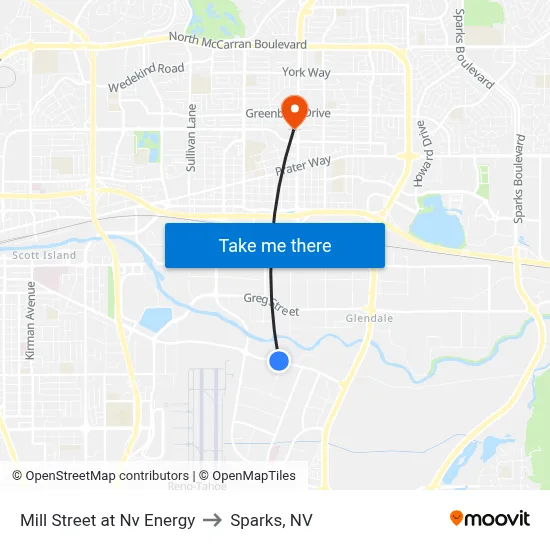 Mill Street at Nv Energy to Sparks, NV map