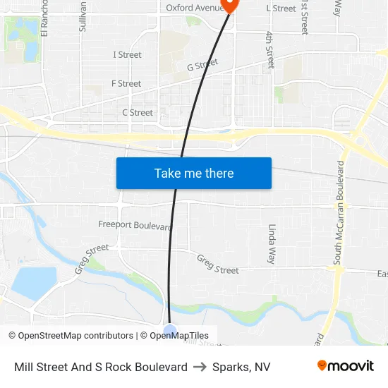 Mill Street And S Rock Boulevard to Sparks, NV map