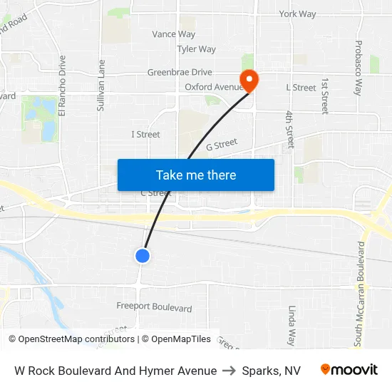 W Rock Boulevard And Hymer Avenue to Sparks, NV map