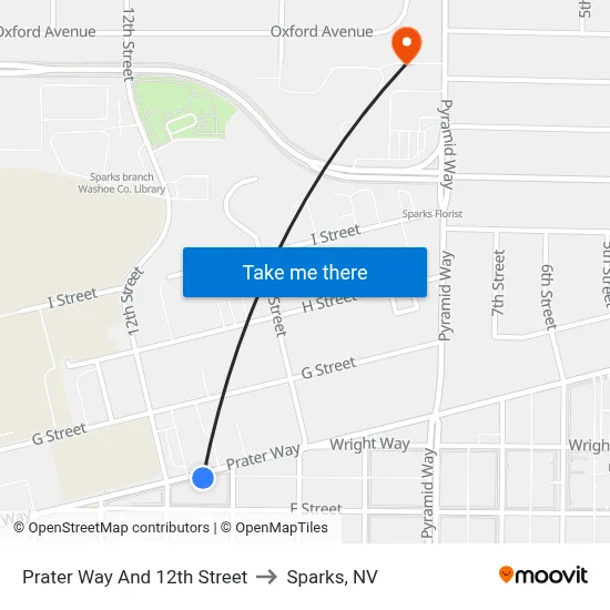 Prater Way And 12th Street to Sparks, NV map
