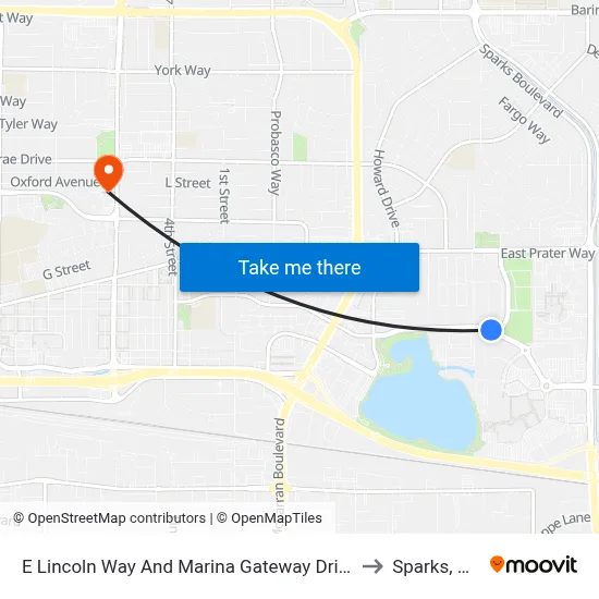 E Lincoln Way And Marina Gateway Drive to Sparks, NV map
