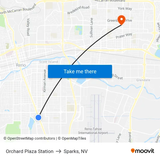 Orchard Plaza Station to Sparks, NV map