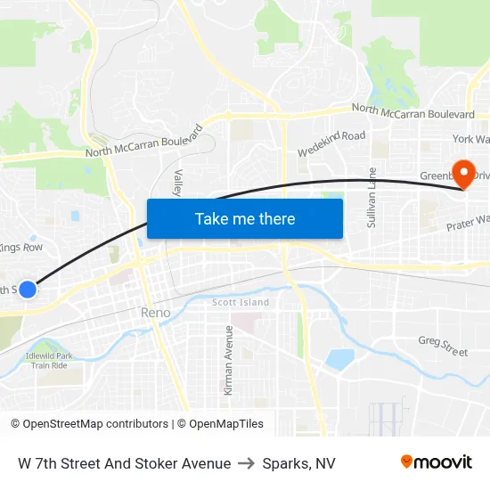 W 7th Street And Stoker Avenue to Sparks, NV map