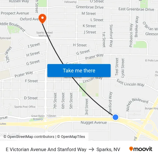 E Victorian Avenue And Stanford Way to Sparks, NV map