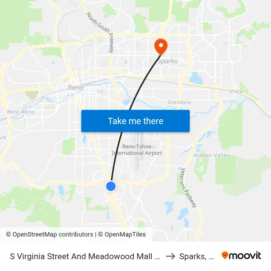 S Virginia Street And Meadowood Mall Way to Sparks, NV map