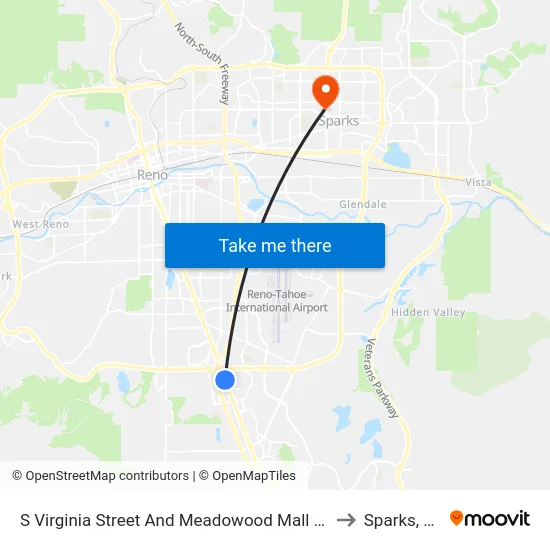 S Virginia Street And Meadowood Mall Way to Sparks, NV map