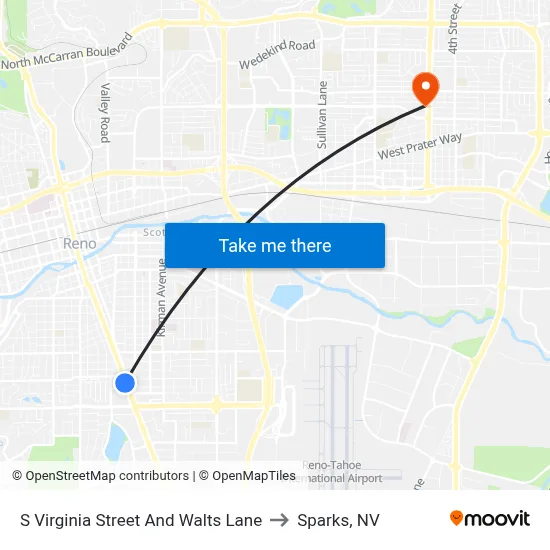 S Virginia Street And Walts Lane to Sparks, NV map