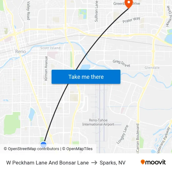 W Peckham Lane And Bonsar Lane to Sparks, NV map