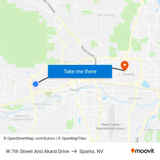 W 7th Street And Akard Drive to Sparks, NV map