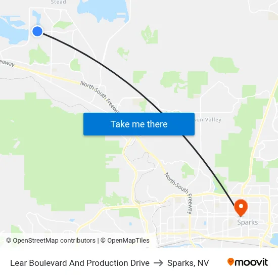 Lear Boulevard And Production Drive to Sparks, NV map