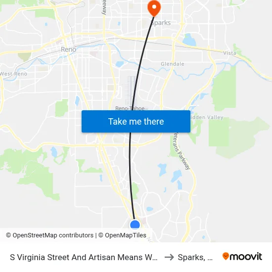 S Virginia Street And Artisan Means Way to Sparks, NV map