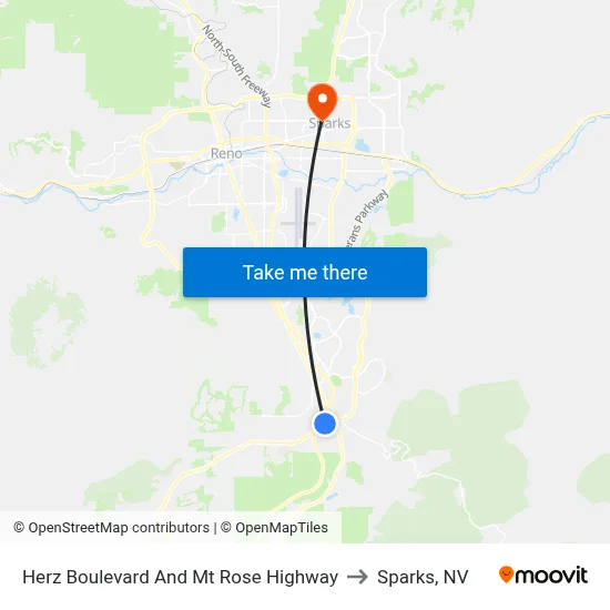 Herz Boulevard And Mt Rose Highway to Sparks, NV map