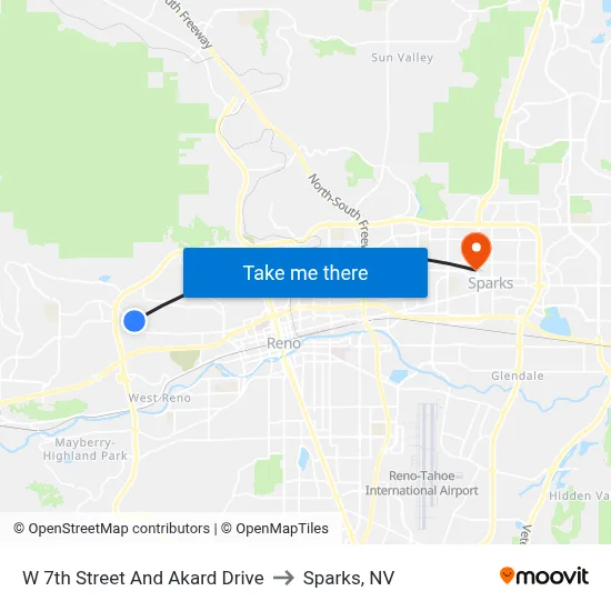W 7th Street And Akard Drive to Sparks, NV map