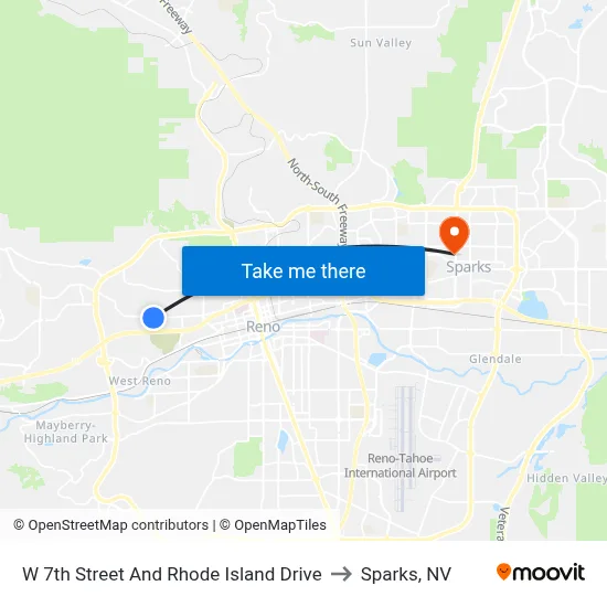W 7th Street And Rhode Island Drive to Sparks, NV map