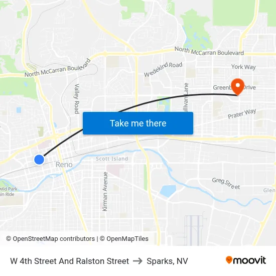 W 4th Street And Ralston Street to Sparks, NV map