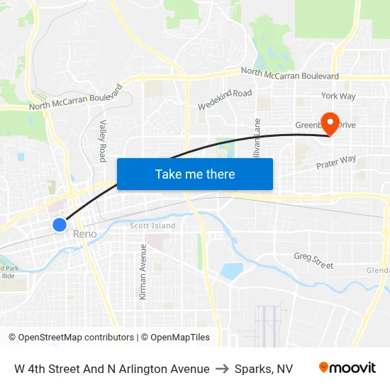 W 4th Street And N Arlington Avenue to Sparks, NV map