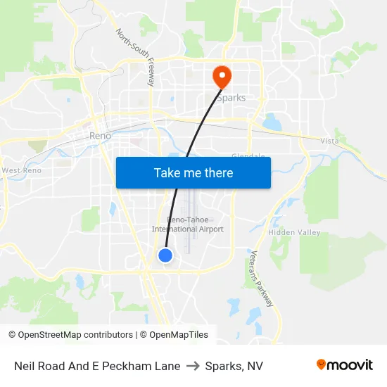 Neil Road And E Peckham Lane to Sparks, NV map