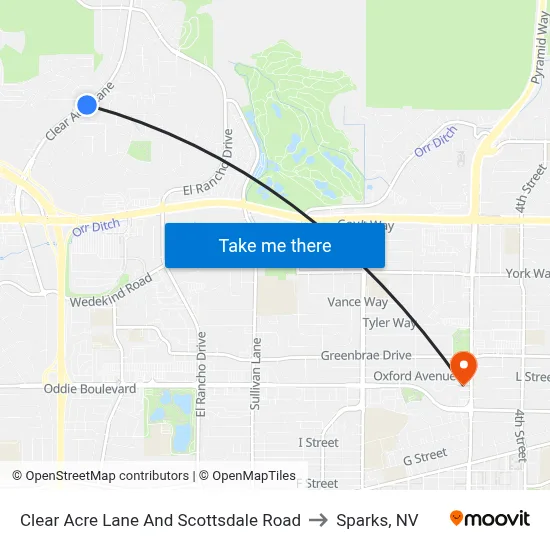 Clear Acre Lane And Scottsdale Road to Sparks, NV map