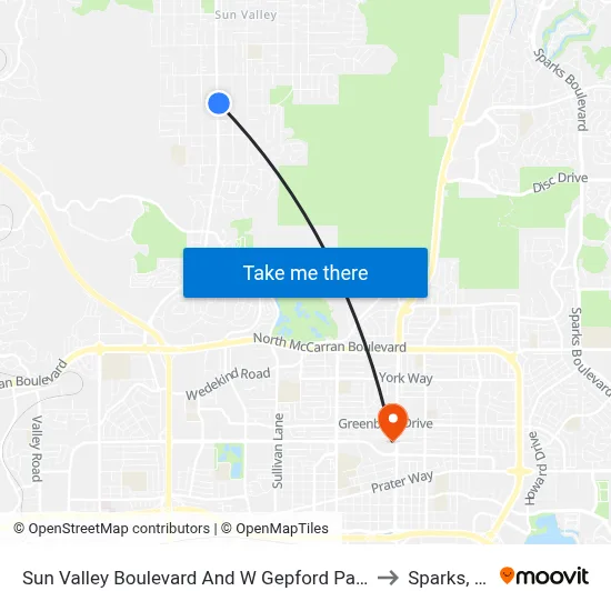 Sun Valley Boulevard And W Gepford Parkway to Sparks, NV map